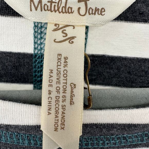 NEW Matilda Jane MARCELLE Long Sleeve Boat Neck Gray Striped Top Sz Small - Picture 7 of 9